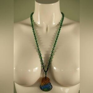 NEW, Striking Green Necklace+ Brown, Green & Blue, Buddha Pendant. Lenght:27.5".